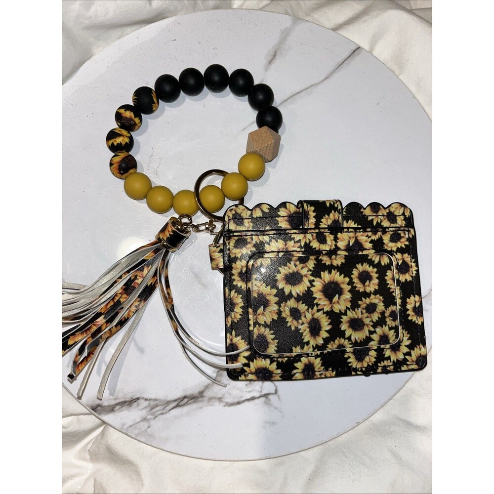 Silicone Beaded Wristlet Keychain Card Holder Wallet ID Badge Tassel
